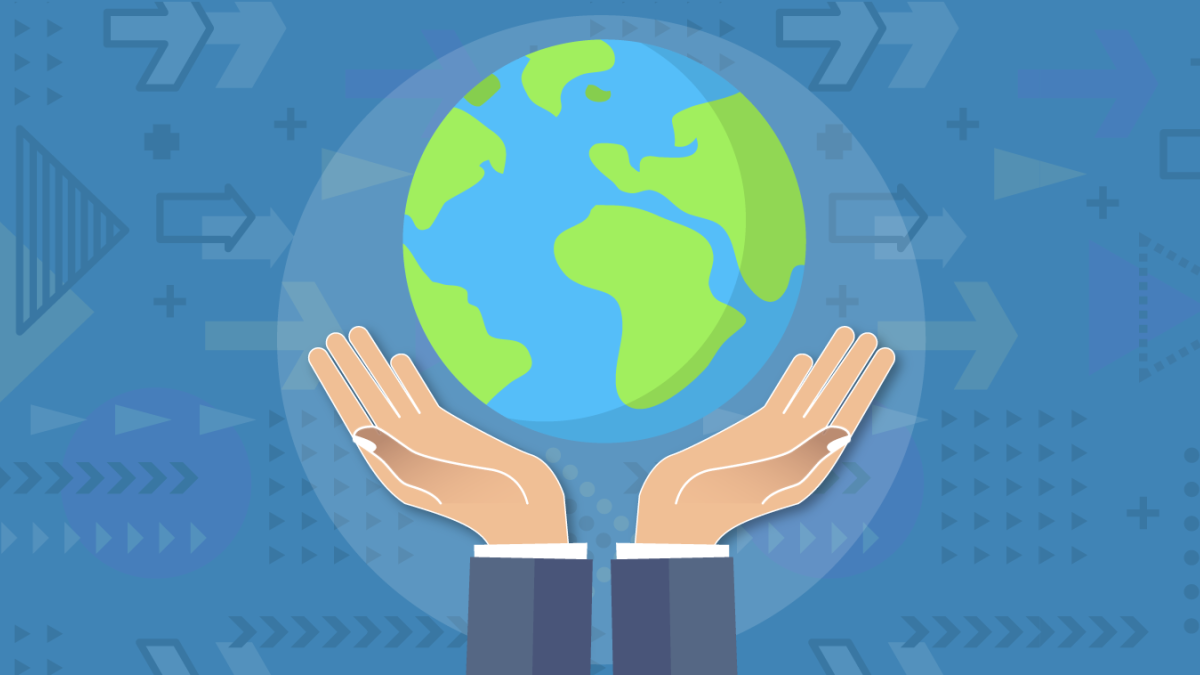 Icon showing hands carefully holding the world