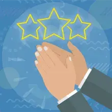 Icon showing hands clapping in front of illuminated stars