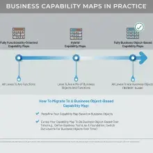 Diagram showing how to migrate to a business object-based capability map